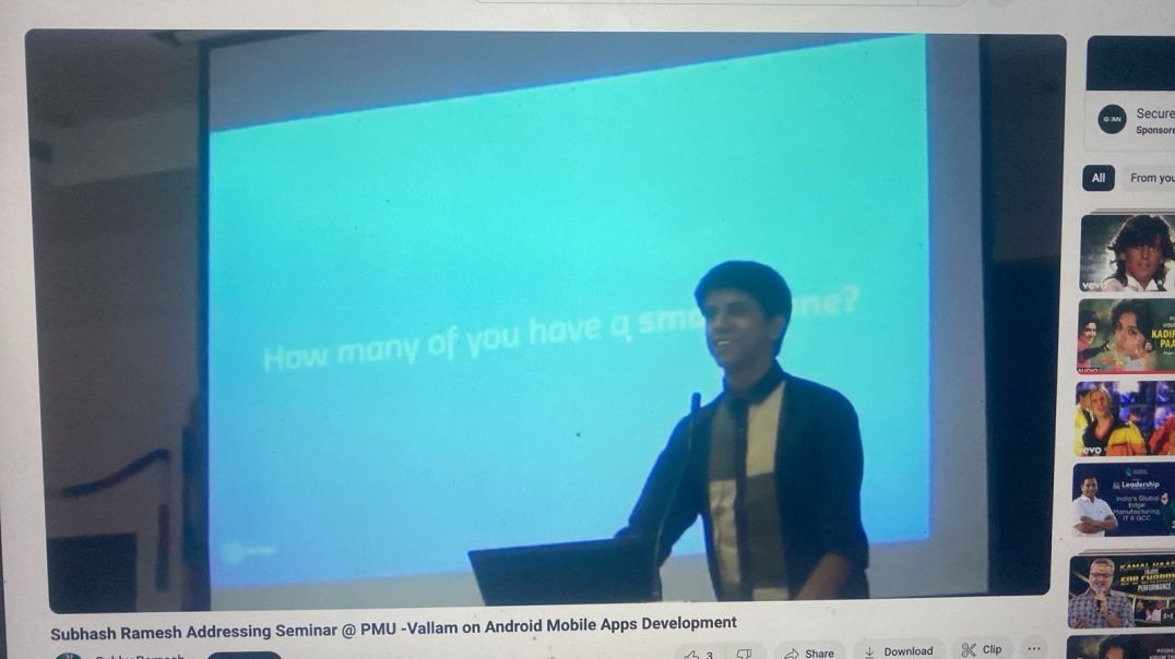 Subhash Ramesh Addressing Seminar @ PMU -Vallam on Android Mobile Apps Development